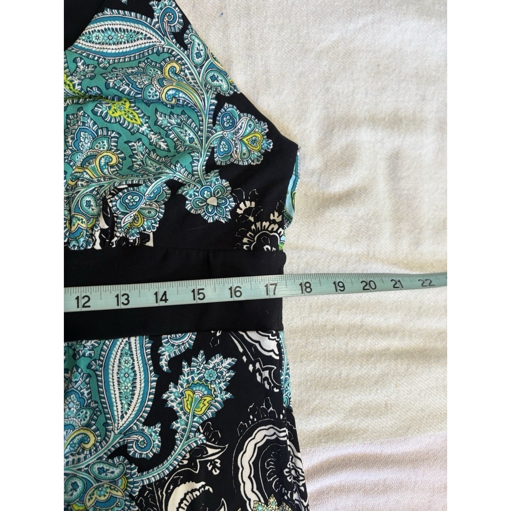 Bisou Bisou Paisley Halter Maxi Dress Size 16W Teal/Black Open Back - Picture 5 of 6